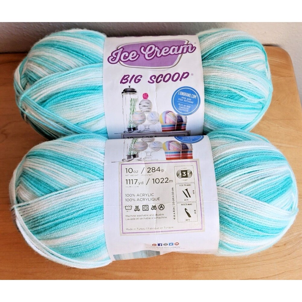 Lion Brand Ice Cream Big Scoop Yarn Mint 2 Skeins 2234 Yards Total,100% Acrylic